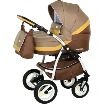 Коляска VERDI Optima 3 в 1, бежевый с коричневым и жёлтая полоса Коляска VERDI Optima 3 в 1, бежевый с коричневым и жёлтая полоса